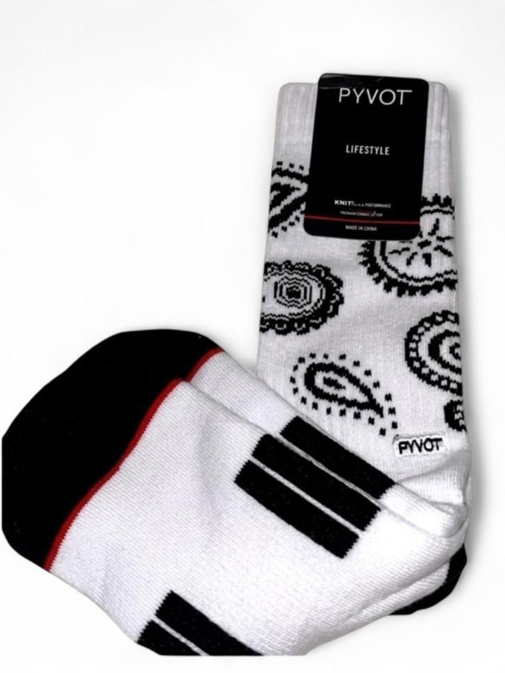 NWT Paisley White Black Crew socks